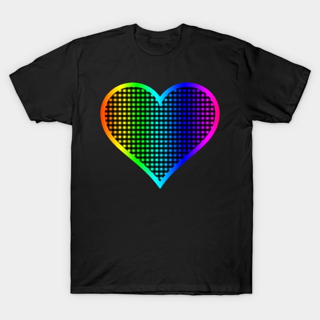 Rainbow and Black Gingham Heart T-Shirt by bumblefuzzies